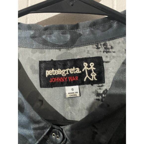 Pete & Greta Johnny Was Leopard Print Silk Blend Blouse Size Small Blue - Picture 2 of 6